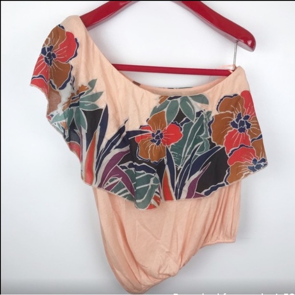 Free People One Shoulder Floral Top Size Xs - Picture 2 of 7